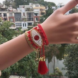 Evil Eye Beaded Bracelet Set Hamsa Tassel Jewelry